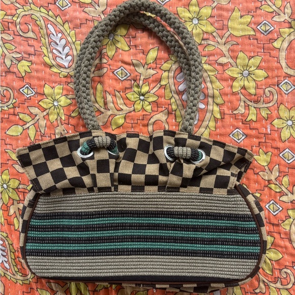 Stylish Brown and Green Checkered Handbag by Lily Excellent Condition - Picture 2 of 11